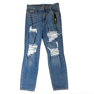 NWT Fashion Nova Distressed Mom Jeans Size 11 Because I Said So Destroyed Denim
